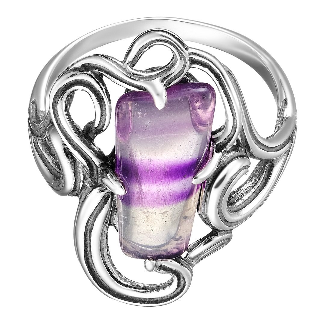 Серебряное кольцо 925 пробы; оксидирование; вставки 1 Флюорит;