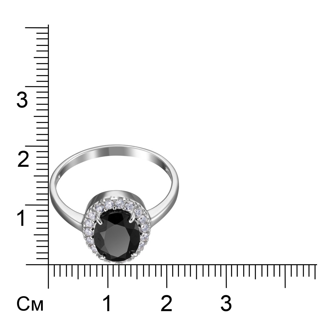 Серебряное кольцо 925 пробы; вставки 1 Турмалин черный; 18 Фианит бесцв.;