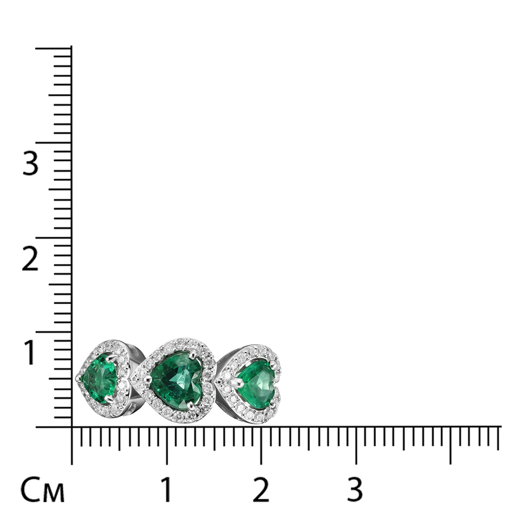 Кольцо из белого золота с изумрудами "Сердца"