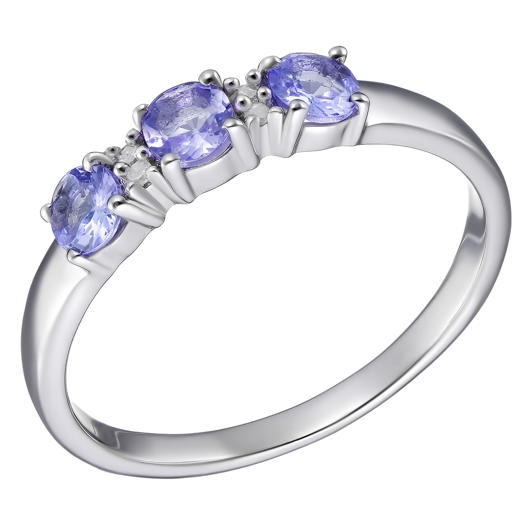 Серебряное кольцо 925 пробы; вставки 3 Танзанит 0,69 ct; 4 Бр.Кр-17 0,03 2/3А;
