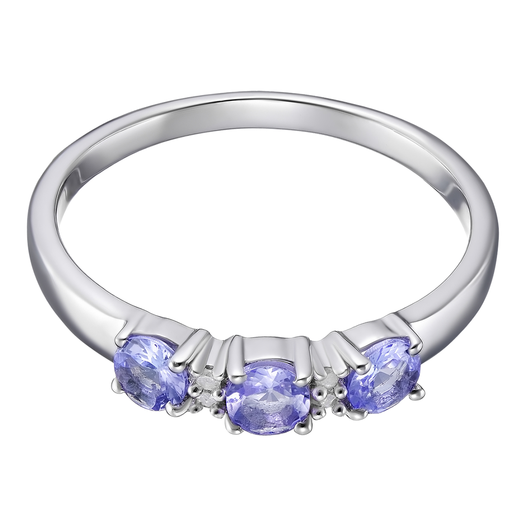 Серебряное кольцо 925 пробы; вставки 3 Танзанит 0,69 ct; 4 Бр.Кр-17 0,03 2/3А;