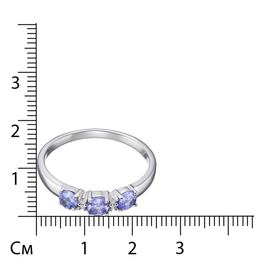 Серебряное кольцо 925 пробы; вставки 3 Танзанит 0,69 ct; 4 Бр.Кр-17 0,03 2/3А;