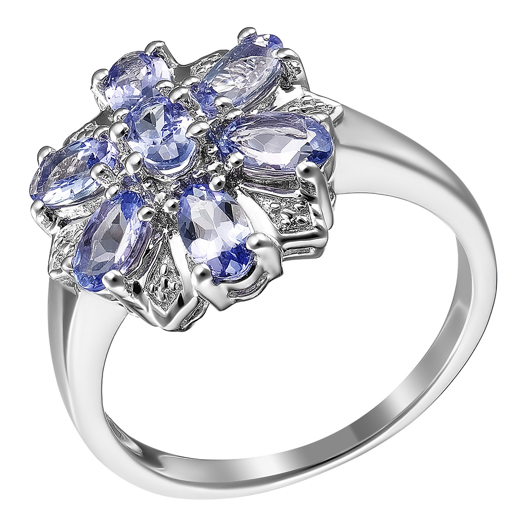 Серебряное кольцо 925 пробы; вставки 7 Танзанит 0,292 Ct;