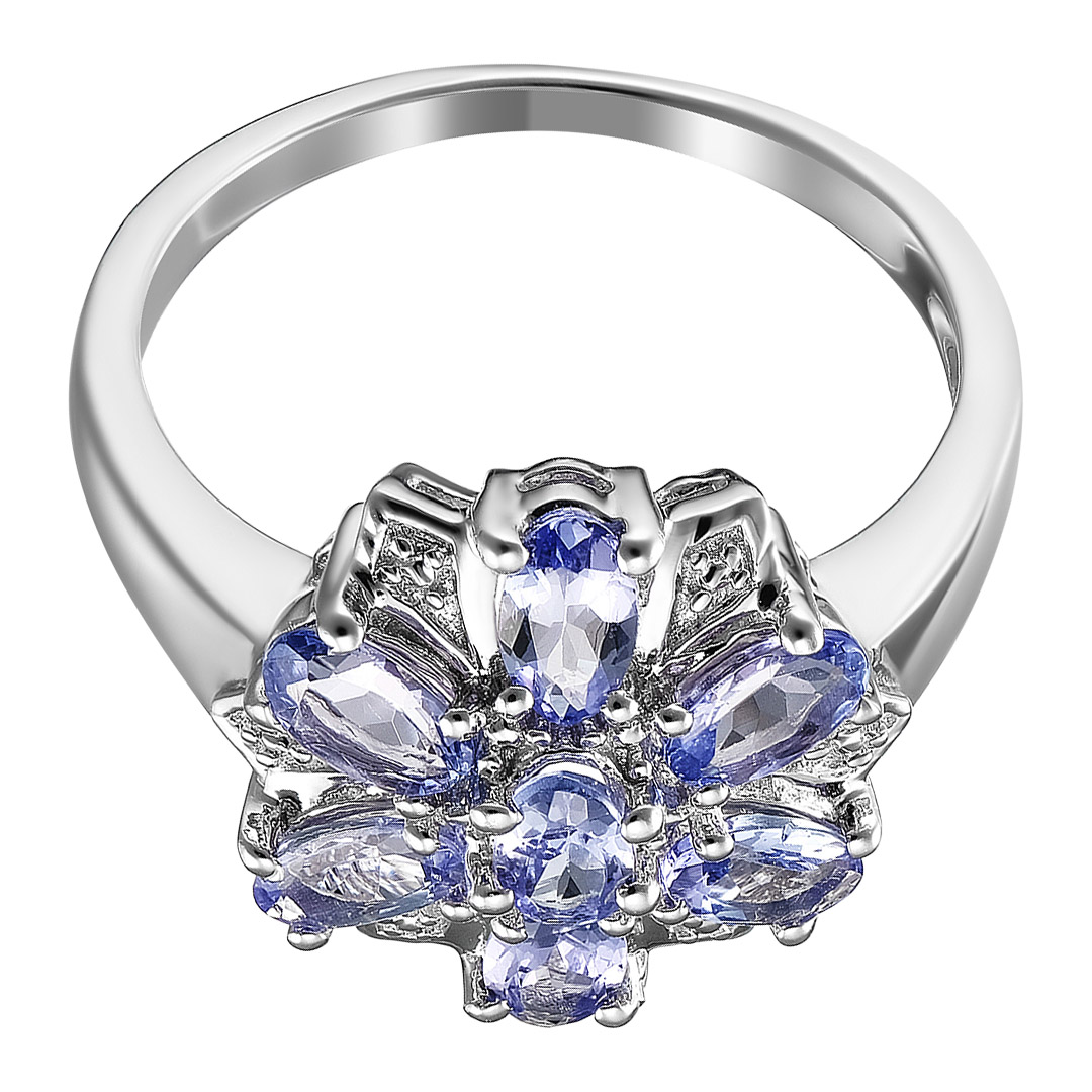 Серебряное кольцо 925 пробы; вставки 7 Танзанит 0,292 Ct;