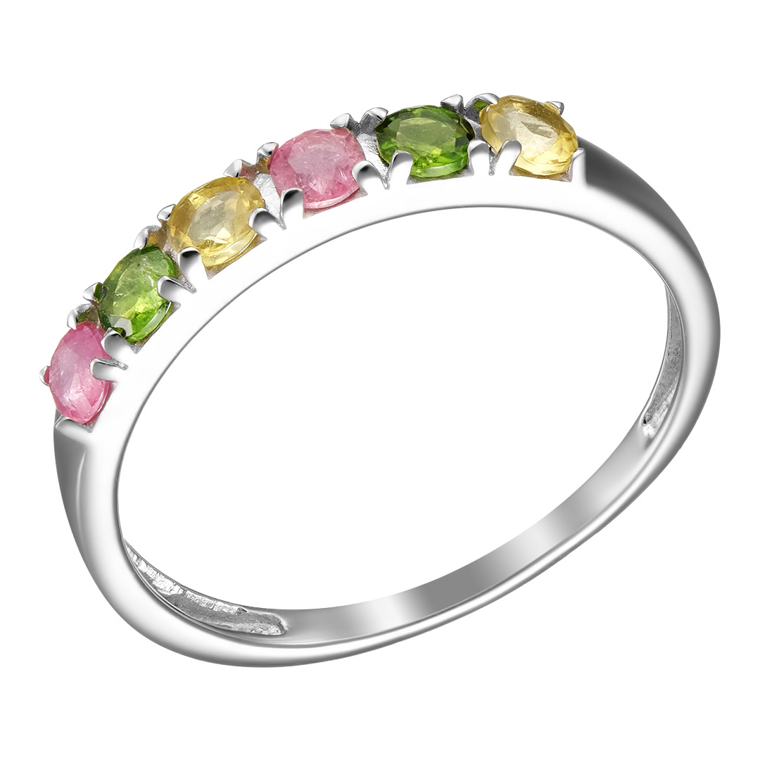 Серебряное кольцо 925 пробы; вставки 6 Турмалин цв.;