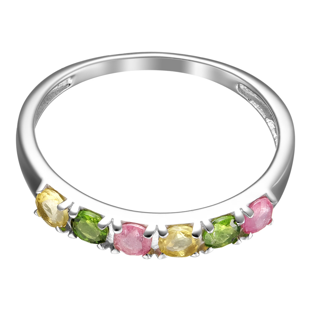 Серебряное кольцо 925 пробы; вставки 6 Турмалин цв.;