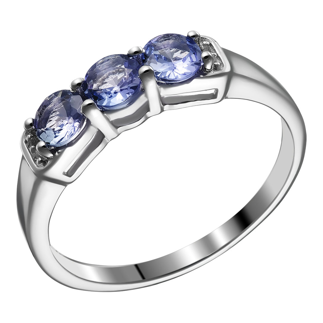 Серебряное кольцо 925 пробы; вставки 3 Танзанит 0,68 ct; 4 Топаз белый 0,02 ct;