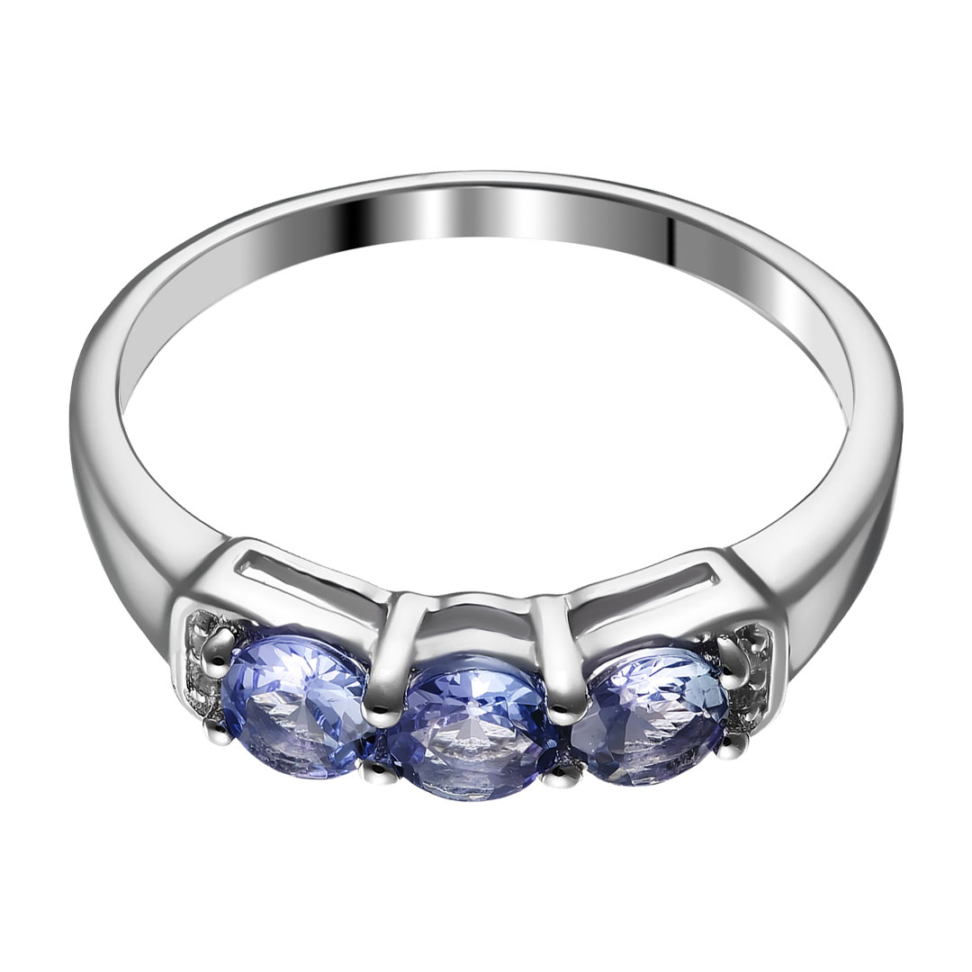 Серебряное кольцо 925 пробы; вставки 3 Танзанит 0,68 ct; 4 Топаз белый 0,02 ct;