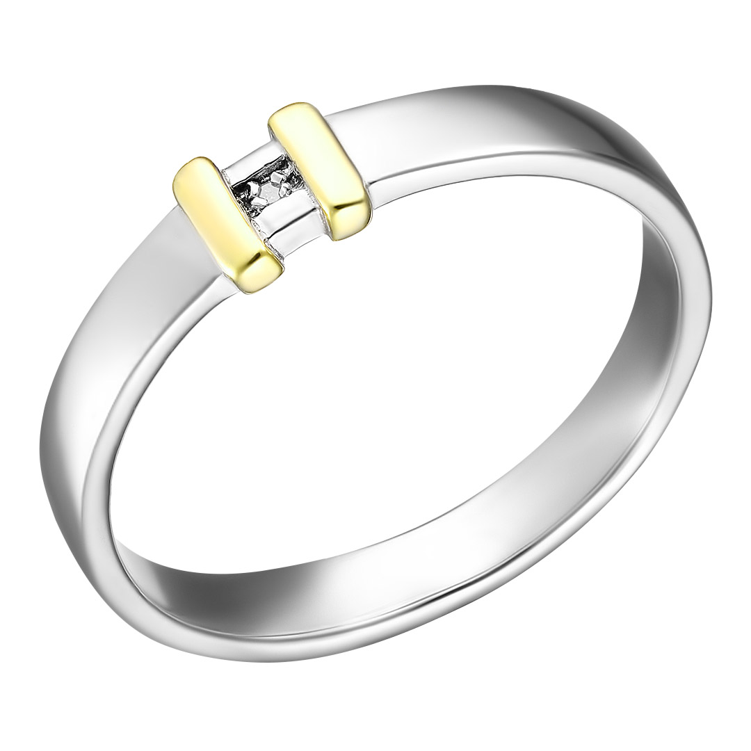 Серебряное кольцо 925 пробы; с эл. золочения; вставки 1 Бр.Кр-17 0,005 2/2Б;