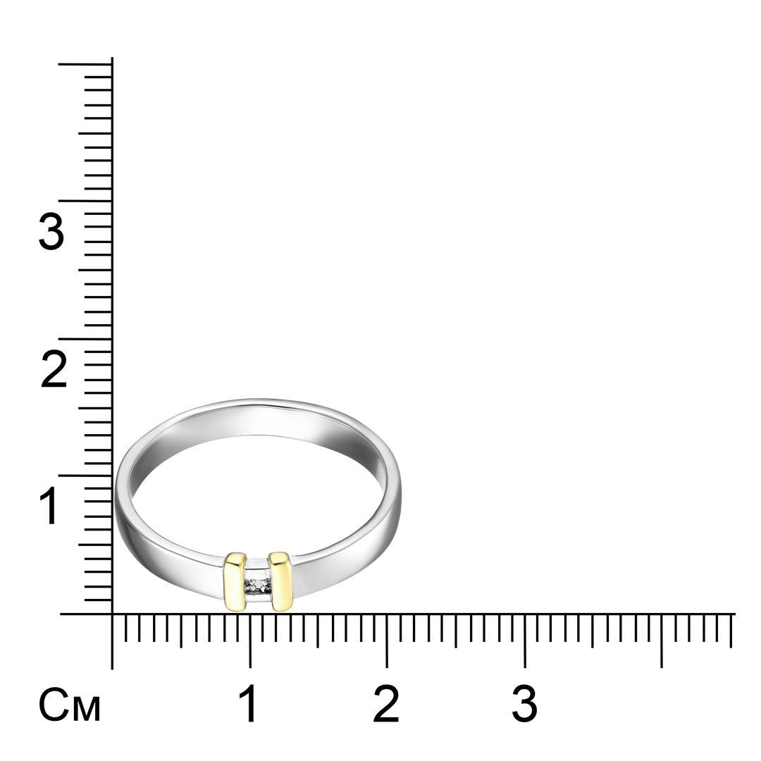 Серебряное кольцо 925 пробы; с эл. золочения; вставки 1 Бр.Кр-17 0,005 2/2Б;