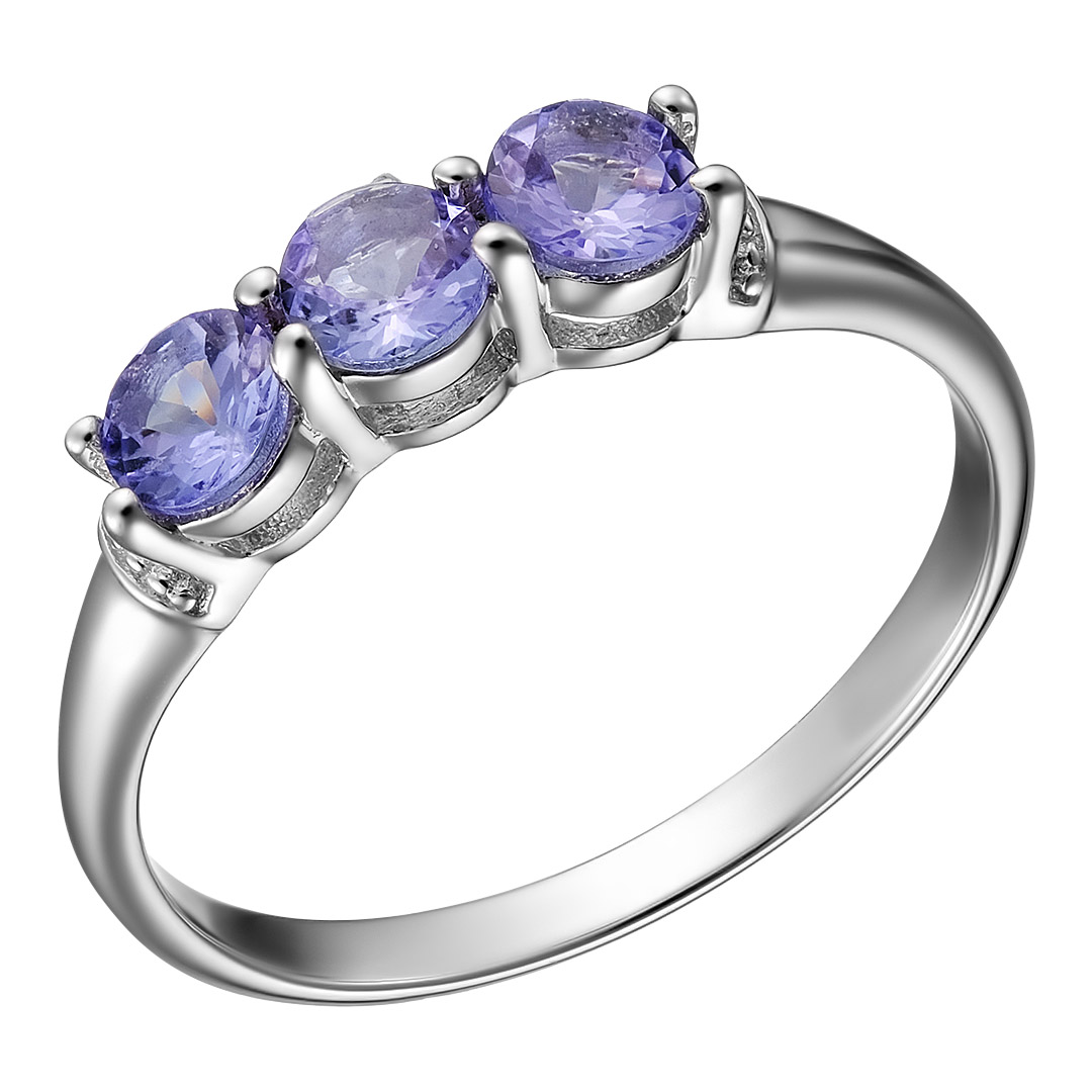 Серебряное кольцо 925 пробы; вставки 3 Танзанит 0,69 ct;