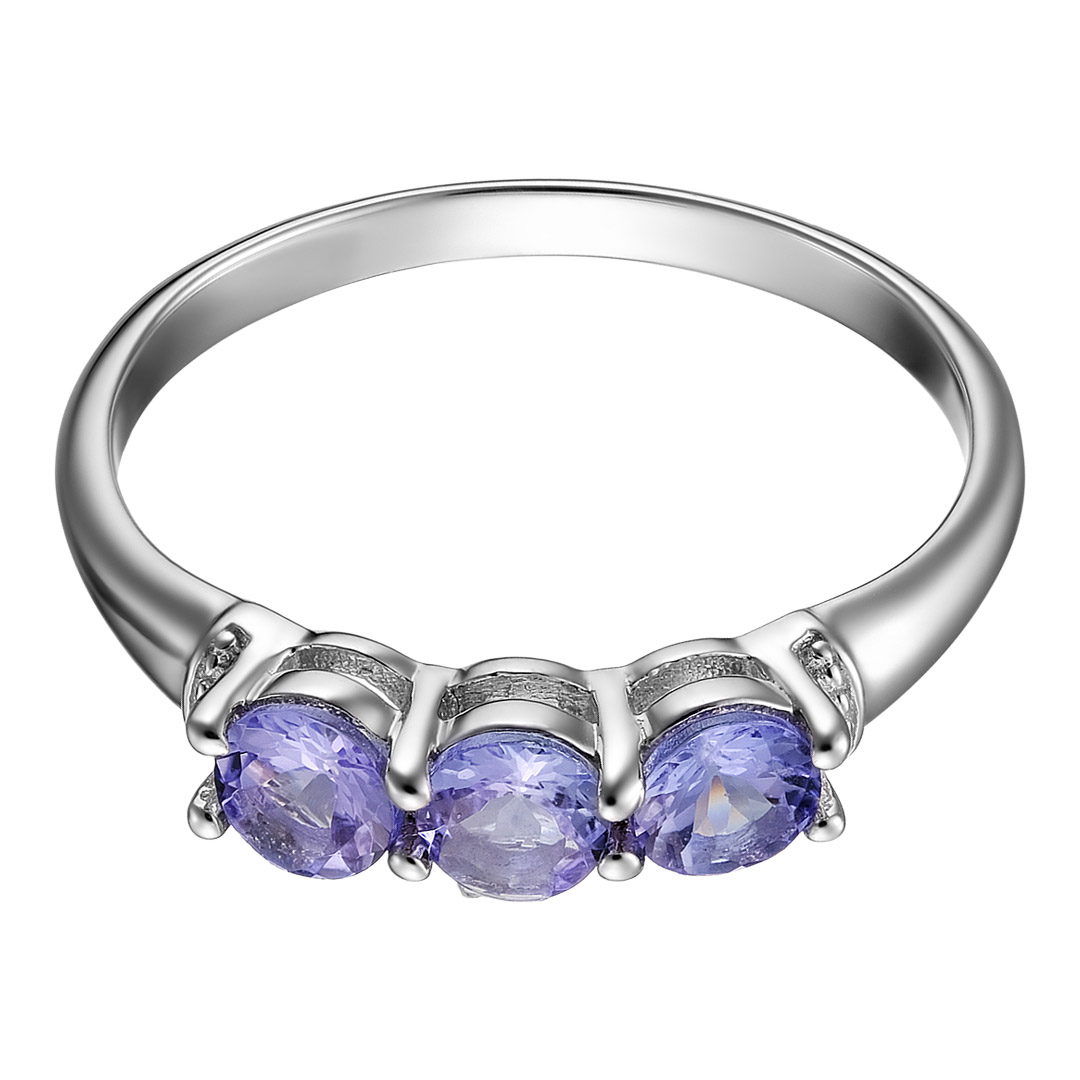 Серебряное кольцо 925 пробы; вставки 3 Танзанит 0,69 ct;