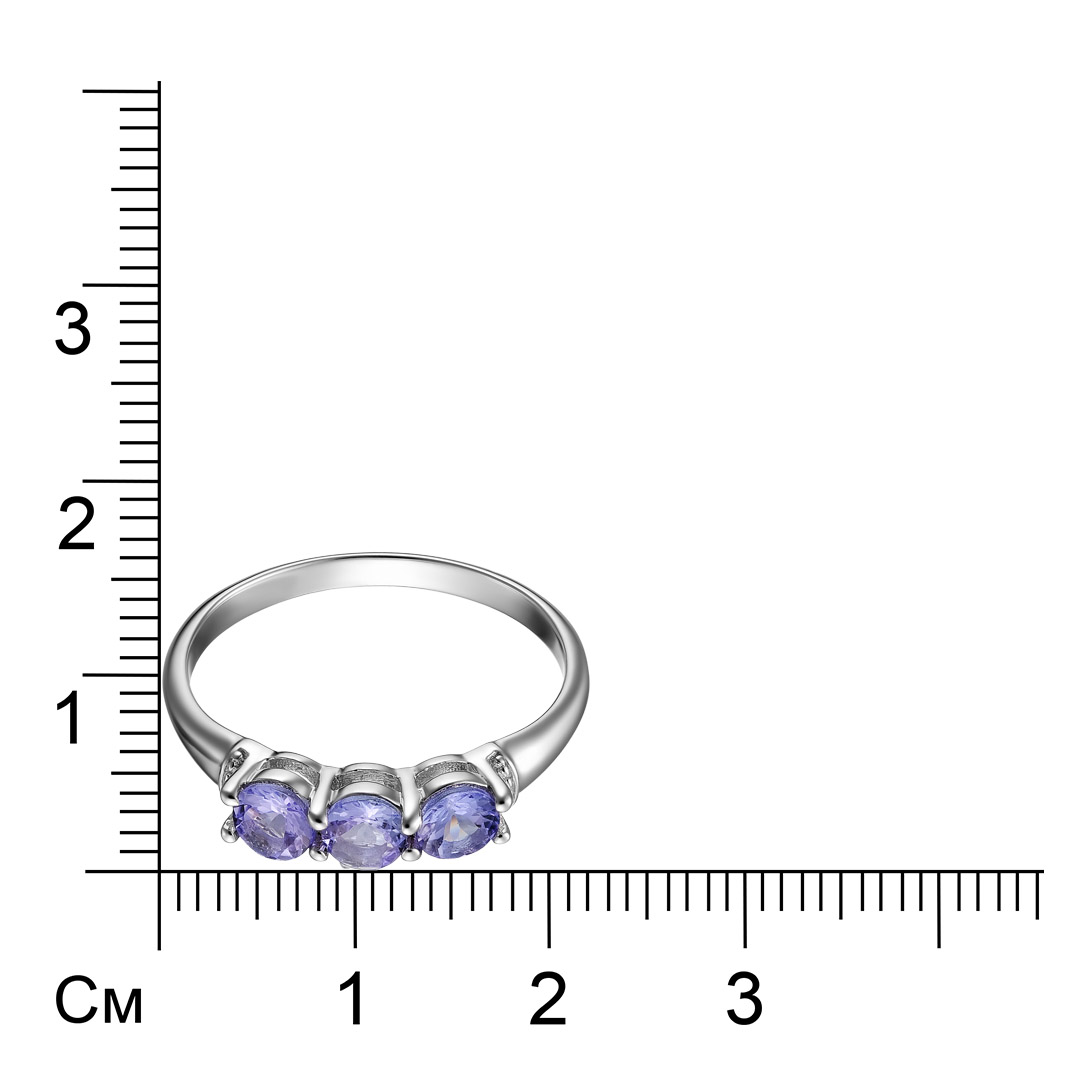 Серебряное кольцо 925 пробы; вставки 3 Танзанит 0,69 ct;
