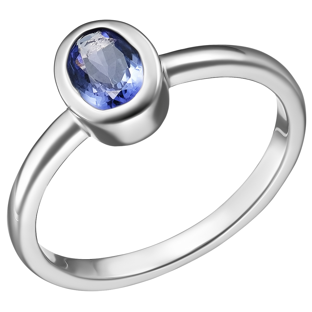 Серебряное кольцо 925 пробы; вставки 1 Танзанит 0,75 ct;