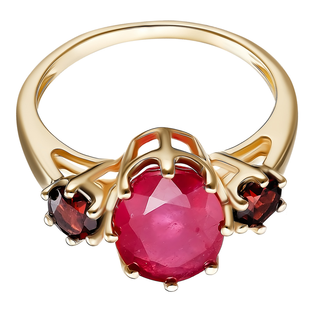 Серебряное кольцо 925 пробы; вставки 1 Рубин F/2 3,1ct; 2 Гранат;