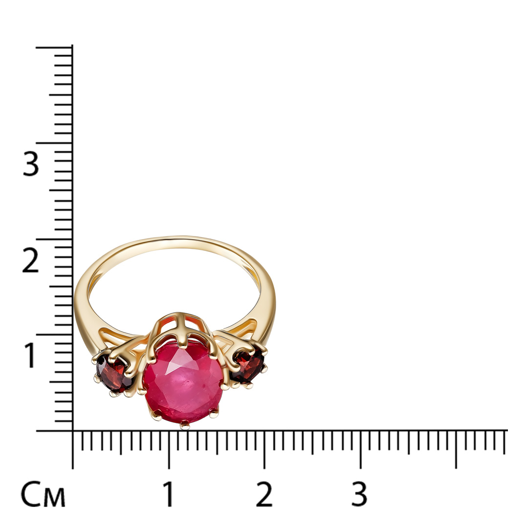 Серебряное кольцо 925 пробы; вставки 1 Рубин F/2 3,1ct; 2 Гранат;