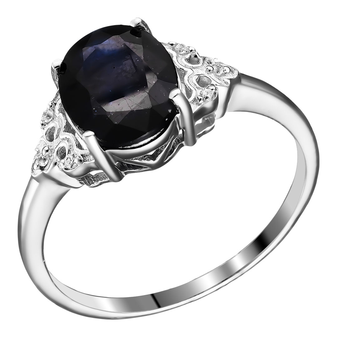 Серебряное кольцо 925 пробы; вставки 1 Сапфир U/2 3,55ct; 6 Куб.Цирконий бесцв.;