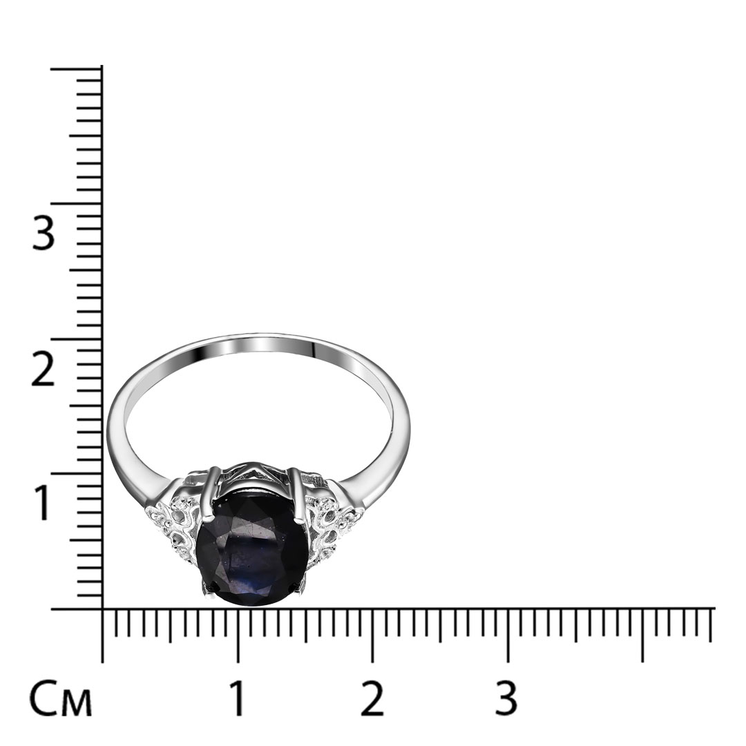 Серебряное кольцо 925 пробы; вставки 1 Сапфир U/2 3,55ct; 6 Куб.Цирконий бесцв.;