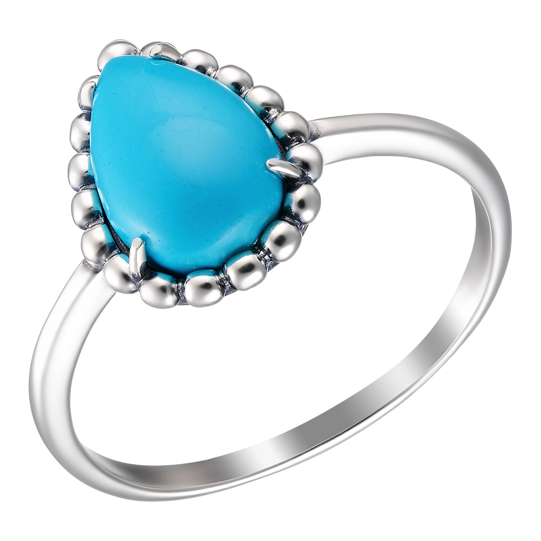 Серебряное кольцо 925 пробы; оксидирование; вставки 1 Бирюза;