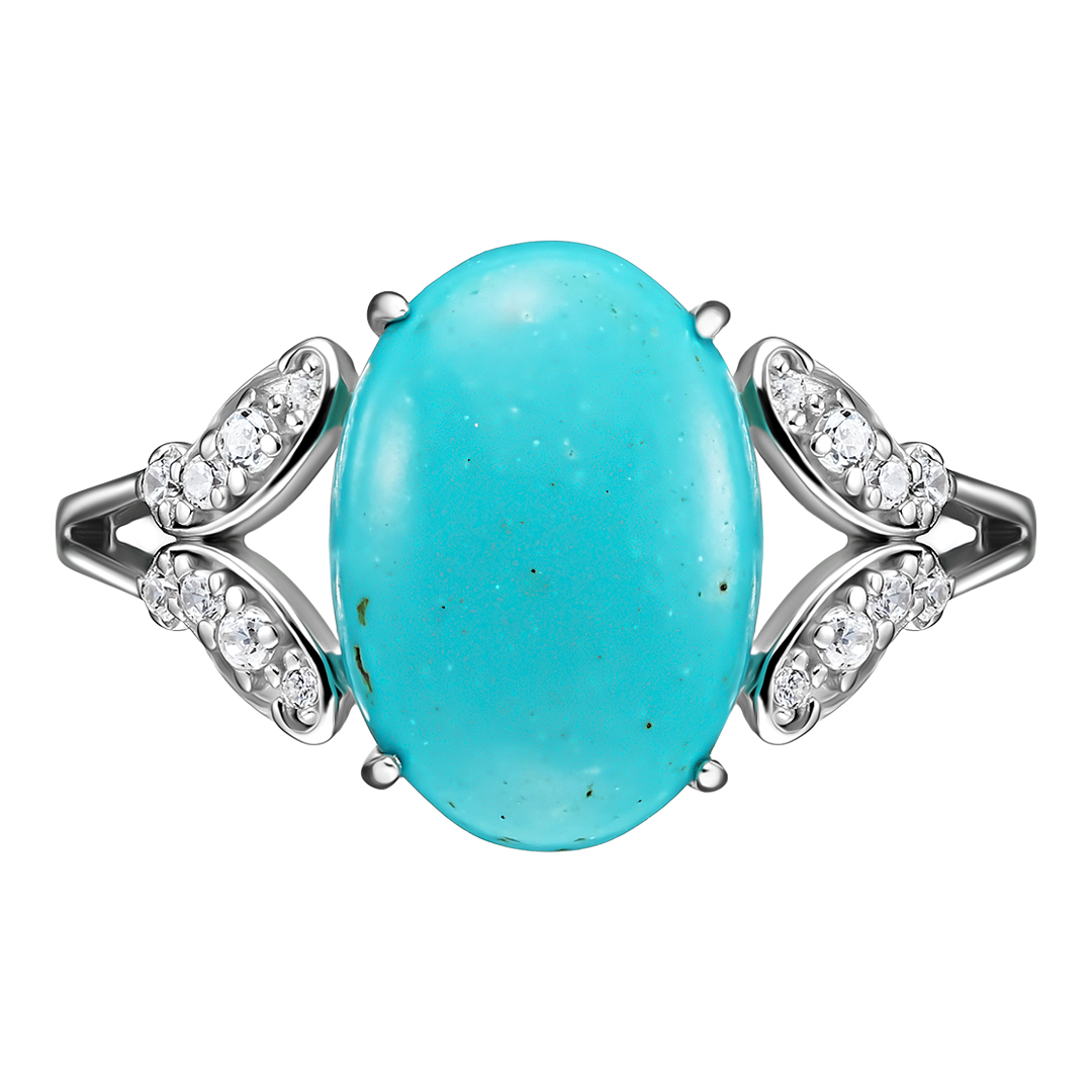Серебряное кольцо 925 пробы; вставки 1 Бирюза; 16 Фианит бесцв.;
