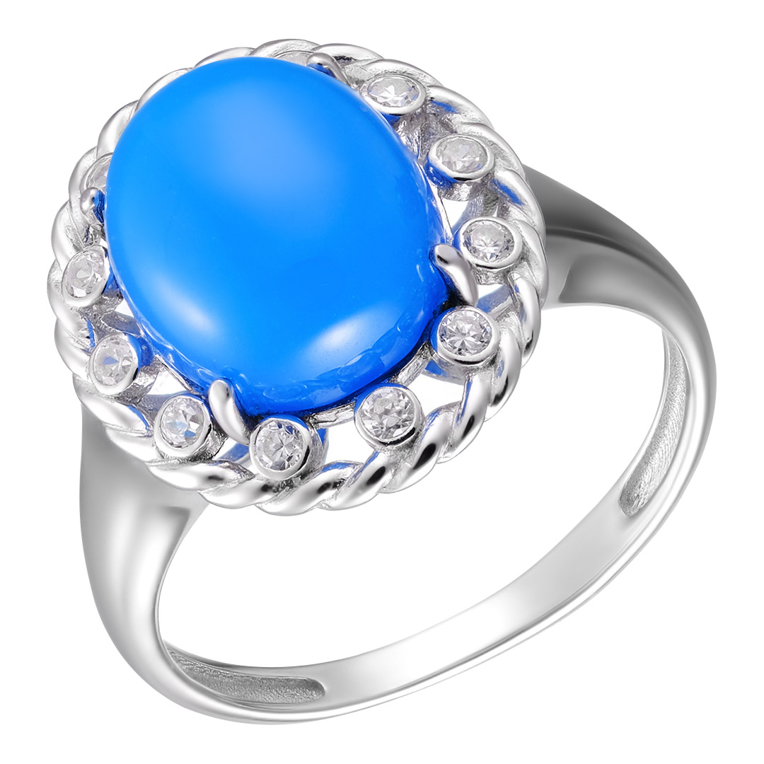 Серебряное кольцо 925 пробы; вставки 1 Агат нат.; 12 Фианит бесцв.;