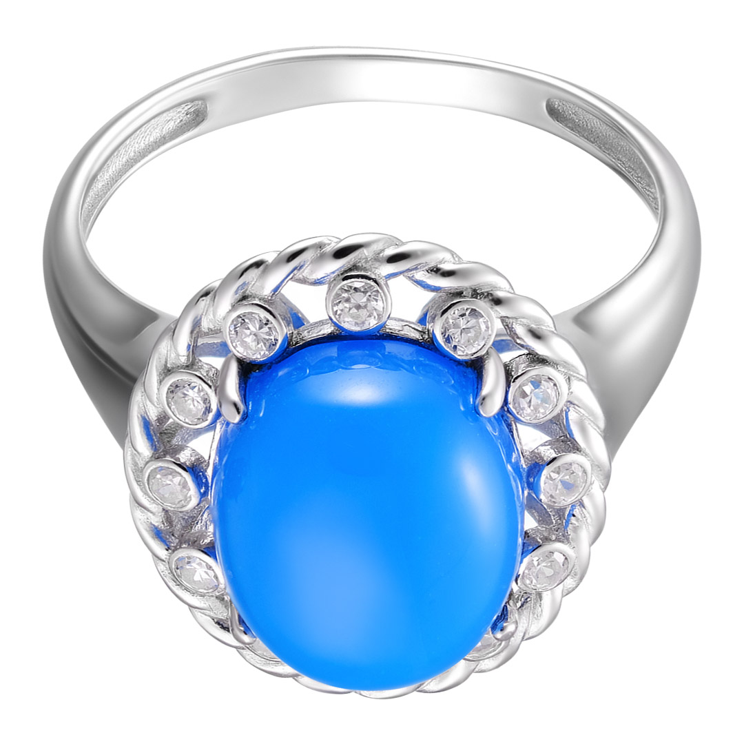 Серебряное кольцо 925 пробы; вставки 1 Агат нат.; 12 Фианит бесцв.;