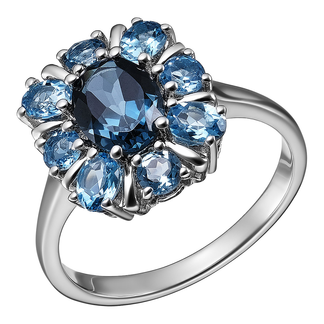 Серебряное кольцо 925 пробы; вставки 1 Топаз Лондон 1,45ct; 4 Топаз 1,24сt;