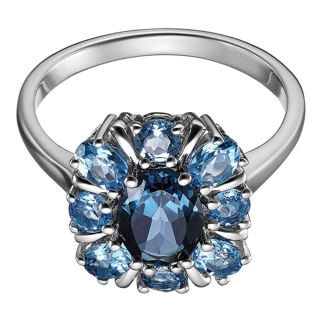 Серебряное кольцо 925 пробы; вставки 1 Топаз Лондон 1,45ct; 4 Топаз 1,24сt;
