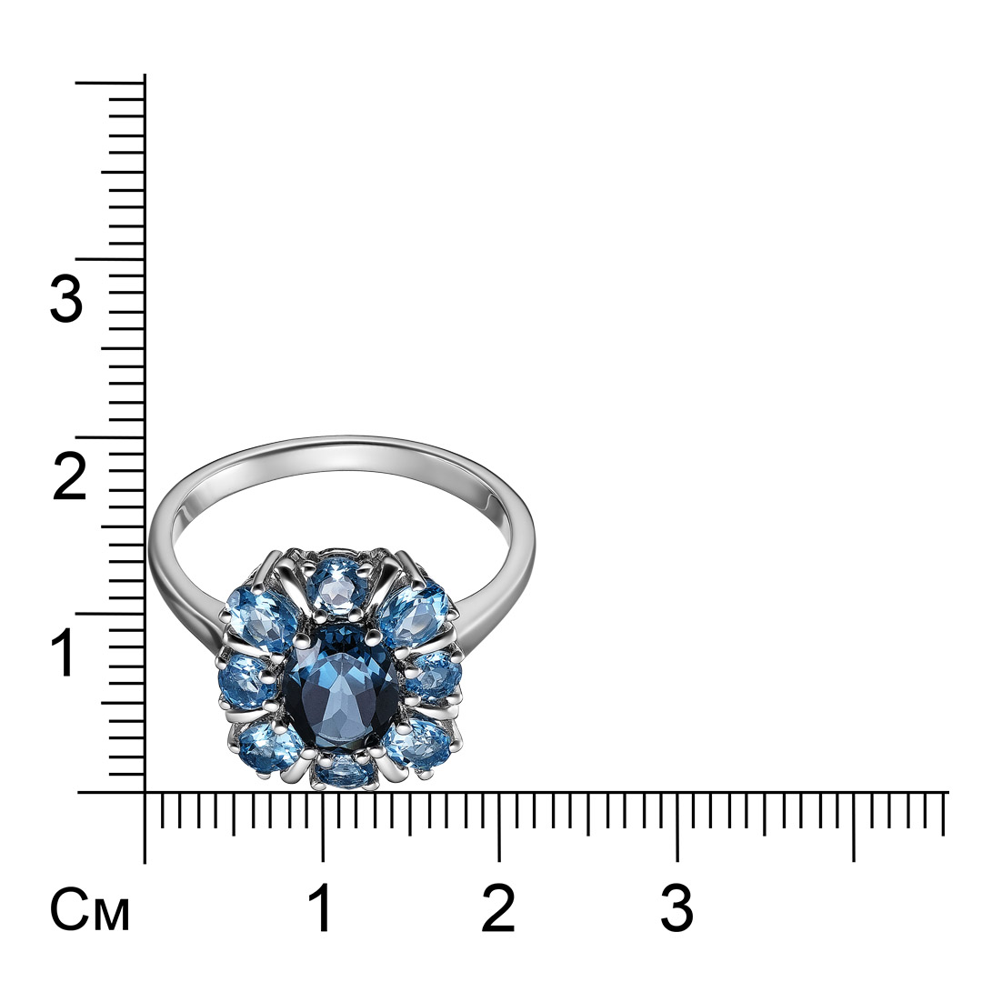 Серебряное кольцо 925 пробы; вставки 1 Топаз Лондон 1,45ct; 4 Топаз 1,24сt;