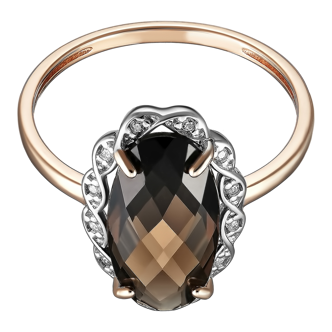 Серебряное кольцо 925 пробы; вставки 1 Раухтопаз; 12 Фианит бесцв.;