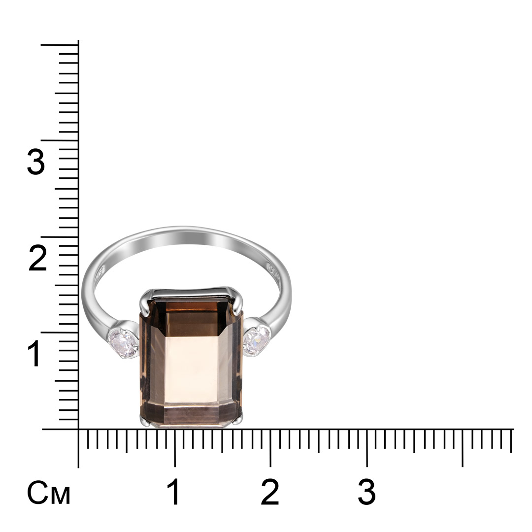 Серебряное кольцо 925 пробы; вставки 1 Раухтопаз; 2 Фианит бесцв.;
