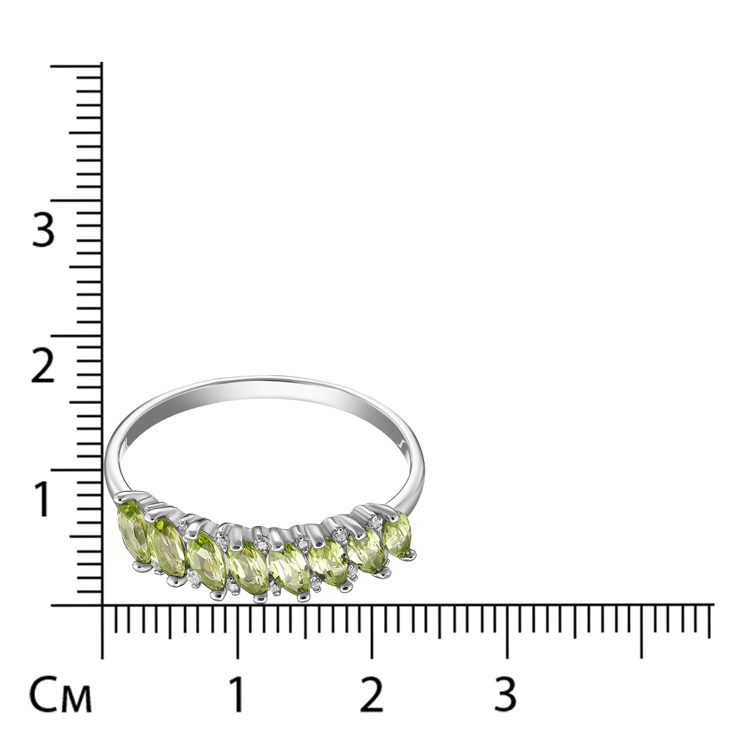 Серебряное кольцо 925 пробы; вставки 8 Хризолит; 14 Фианит бесцв.;