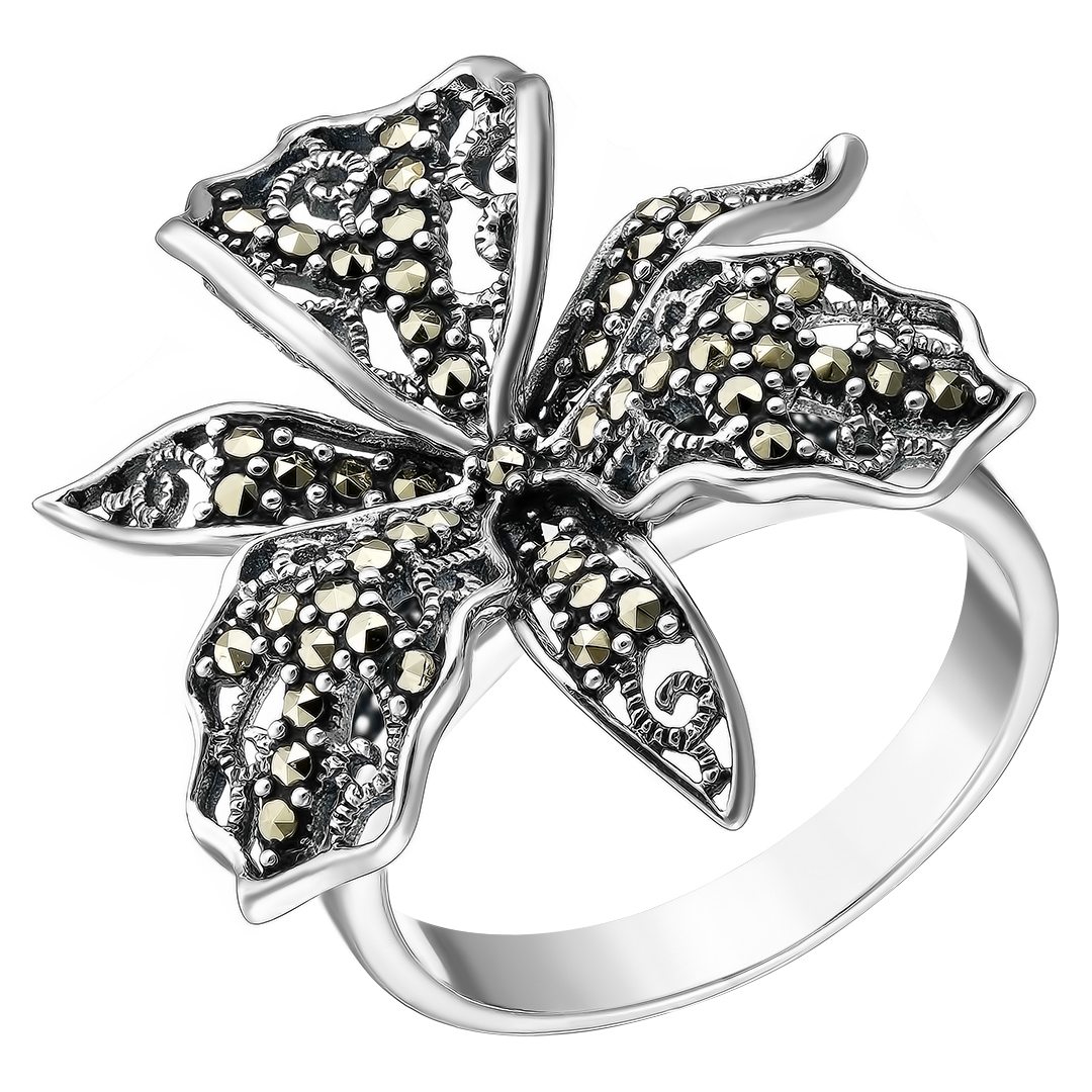 Серебряное кольцо 925 пробы; оксидирование; вставки 51 Марказит;