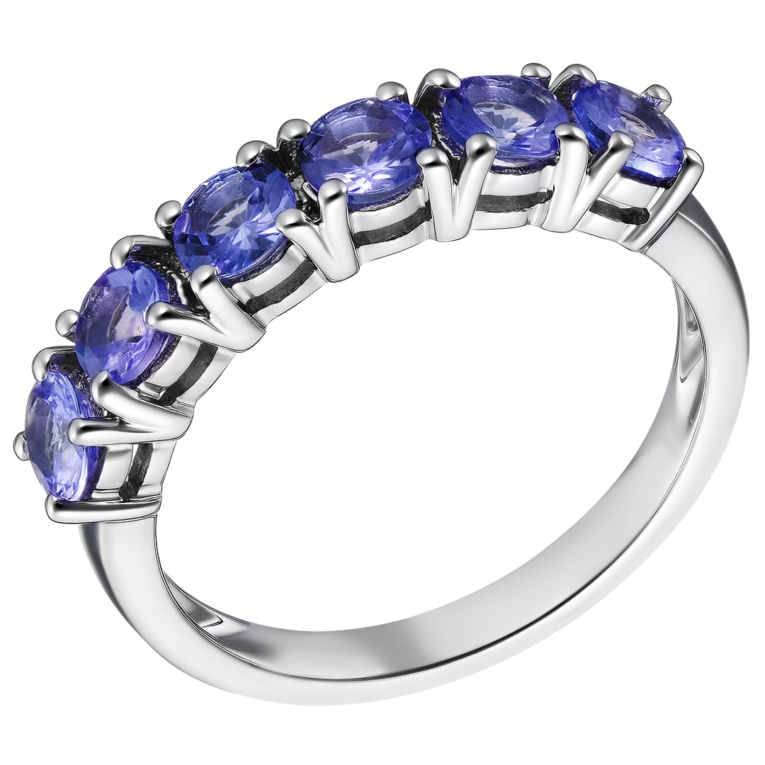 Серебряное кольцо 925 пробы; вставки 6 Танзанит 1,44ct;