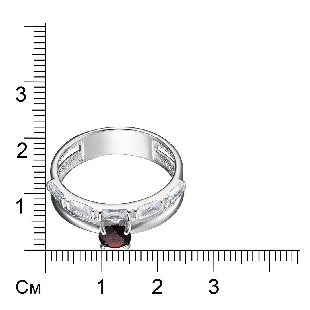 Серебряное кольцо 925 пробы; вставки 1 Гранат; 5 Фианит бесцв.;