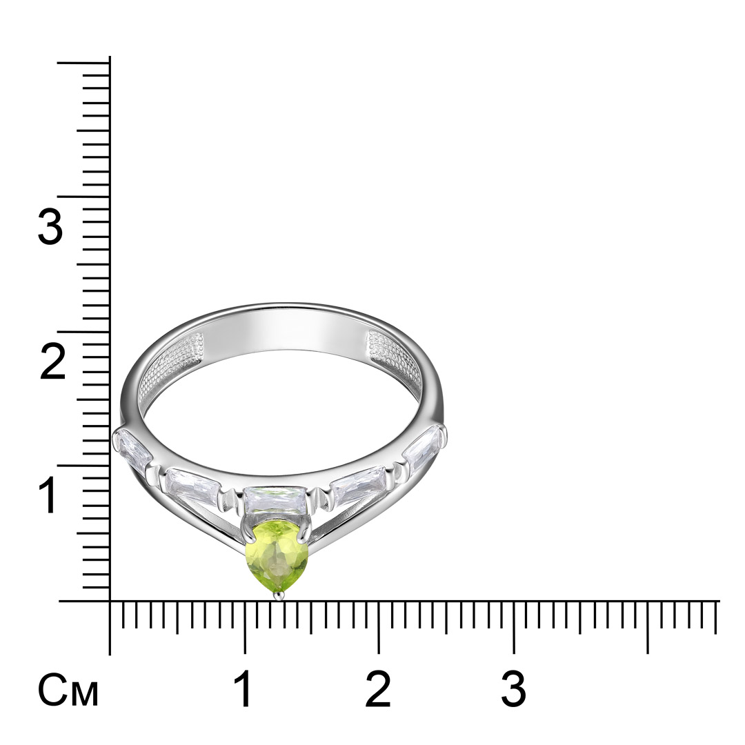 Серебряное кольцо 925 пробы; вставки 1 Хризолит; 5 Фианит бесцв.;