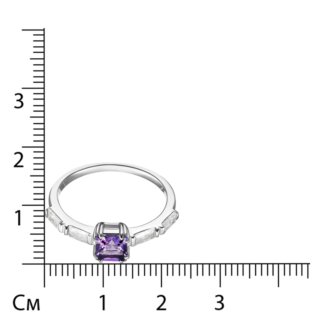 Серебряное кольцо 925 пробы; вставки 1 Аметист; 4 Фианит бесцв.;