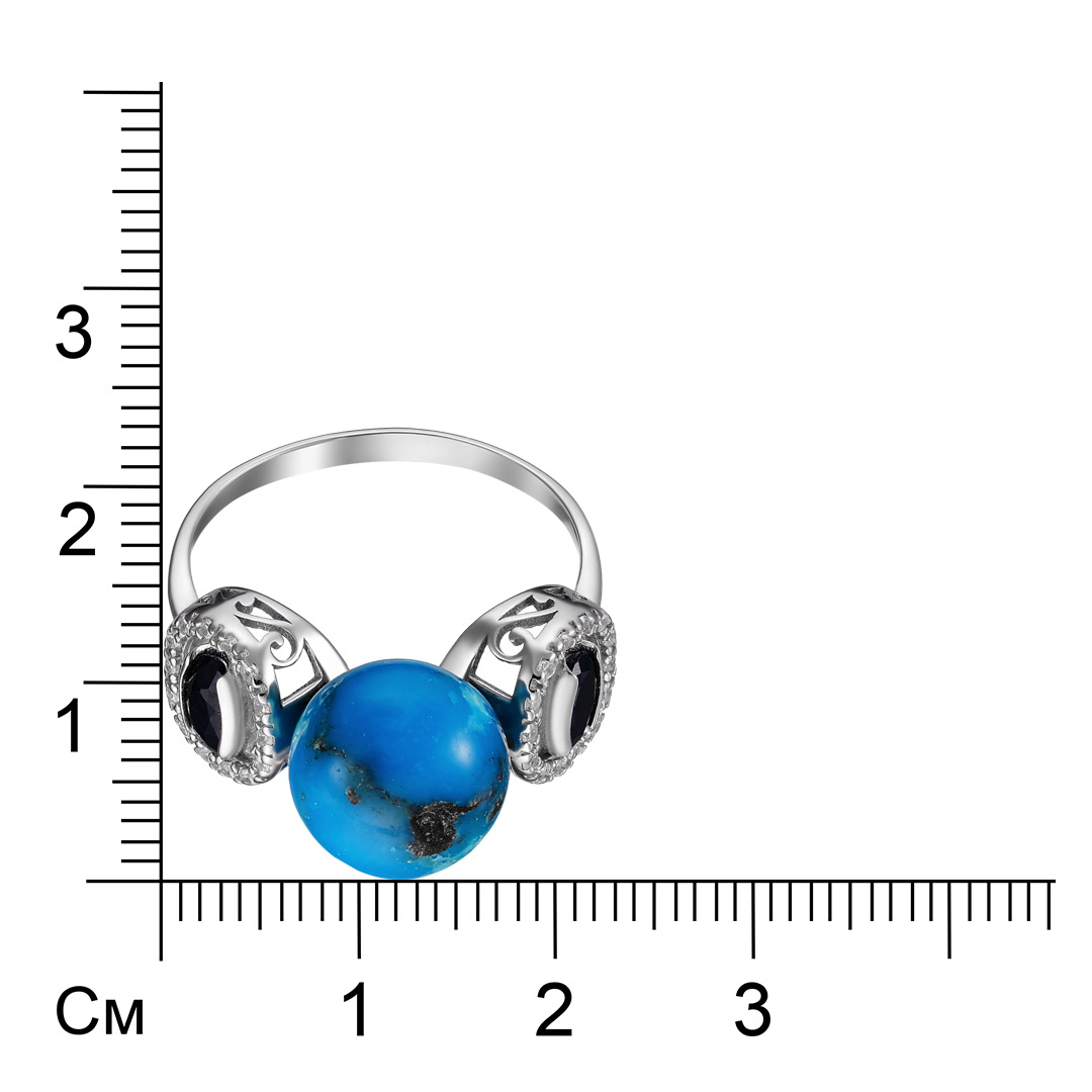 Серебряное кольцо с бирюзой и сапфирами