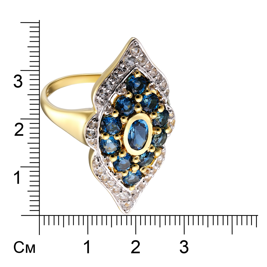 Серебряное кольцо 925 пробы; вставки 11 Топаз London 2,54 ct; 40 Топаз белый;