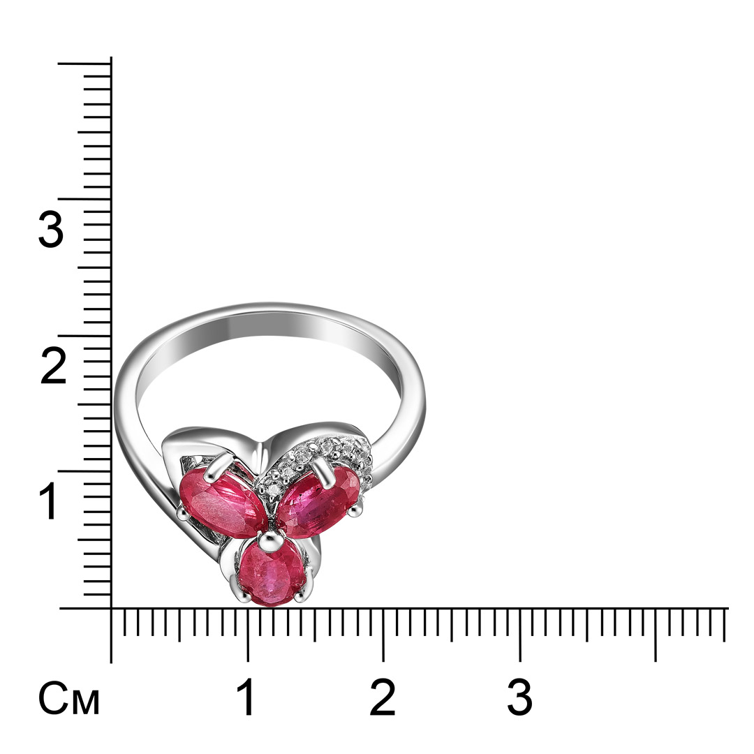 Серебряное кольцо 925 пробы; вставки 3 Рубин F/2 2,1 ct; 10 Циркон бесцв. 0,12 ct;