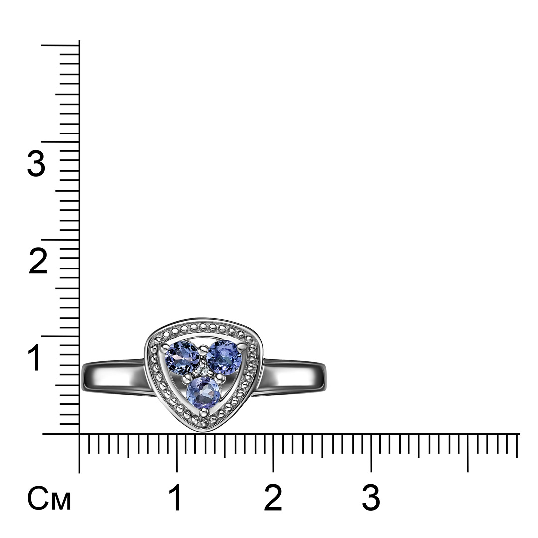 Серебряное кольцо 925 пробы; вставки 3 Танзанит 0,3 ct; 1 Топаз белый;