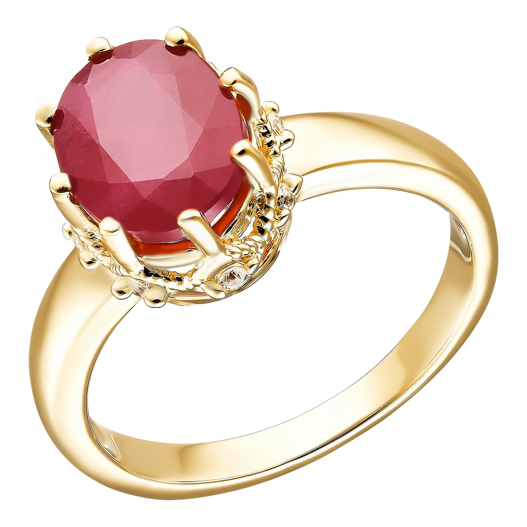 Серебряное кольцо 925 пробы; вставки 1 Рубин 3,1 ct F/2; 8 Куб.Цирконий бесцв.;