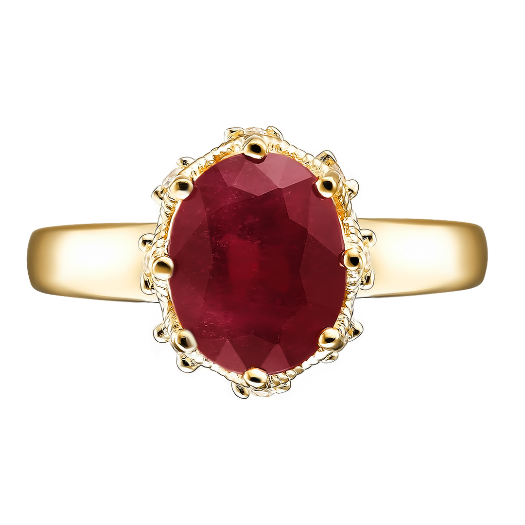 Серебряное кольцо 925 пробы; вставки 1 Рубин 3,1 ct F/2; 8 Куб.Цирконий бесцв.;