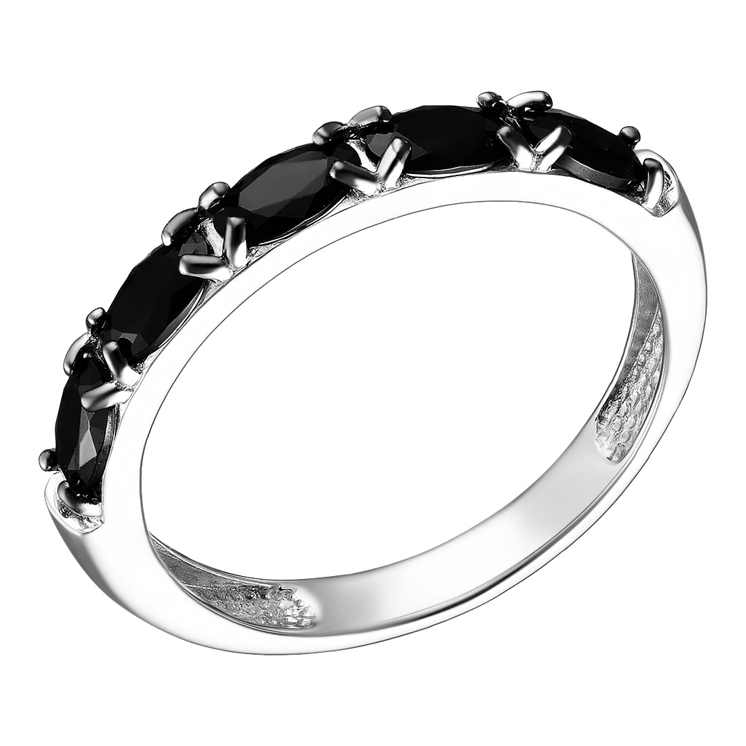Серебряное кольцо 925 пробы; родий (бел., черн.); вставки 5 Шпинель черная;