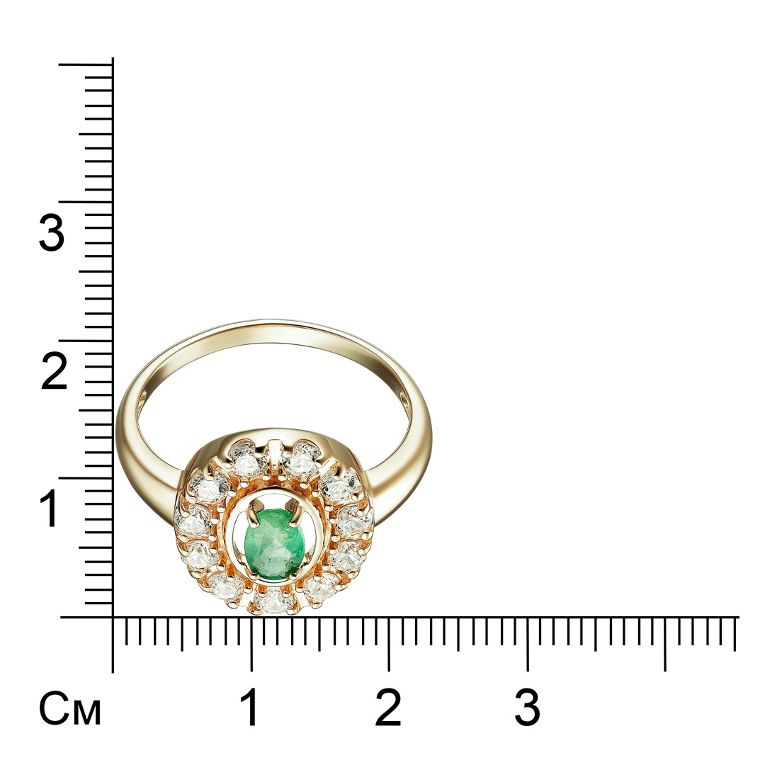 Серебряное кольцо 925 пробы; вставки 1 Изумруд нат. (О) 5/Г3 0,414; 11 Фианит бесцв.;