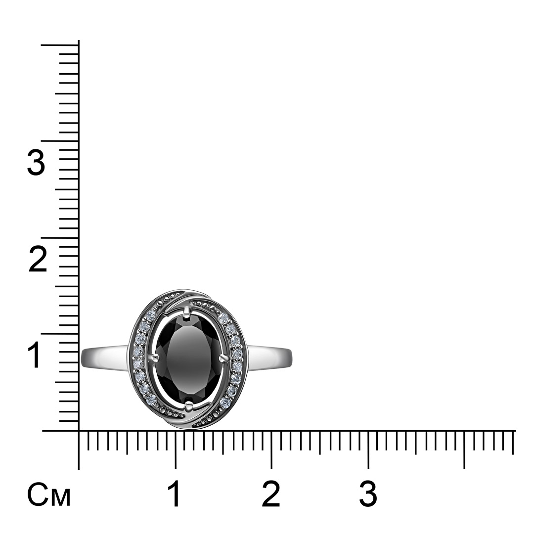 Серебряное кольцо 925 пробы; вставки 1 Турмалин черный; 16 Фианит бесцв.;