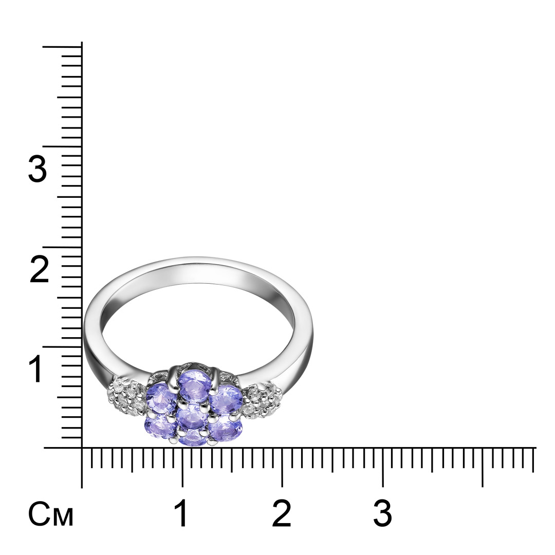 Серебряное кольцо 925 пробы; вставки 7 Танзанит 0,81 ct; 14 Циркон бесцв. 0,17 ct;