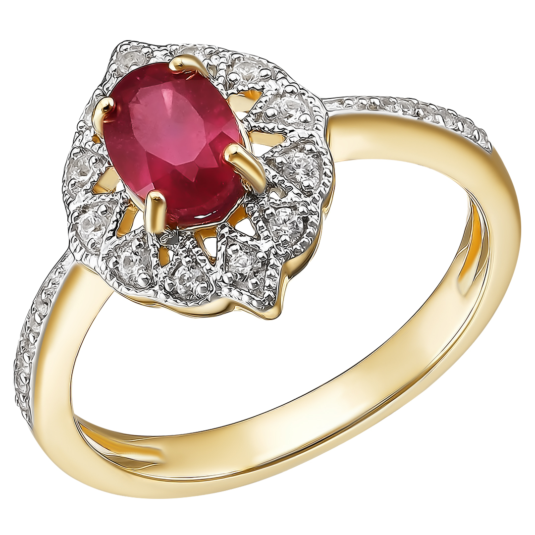 Серебряное кольцо 925 пробы; вставки 1 Рубин F/2 1,12 ct; 24 Циркон бесцв. 0,16 ct;