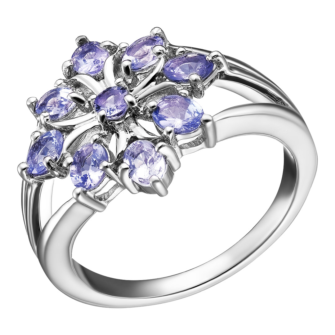Серебряное кольцо 925 пробы; вставки 9 Танзанит 1,32 ct;