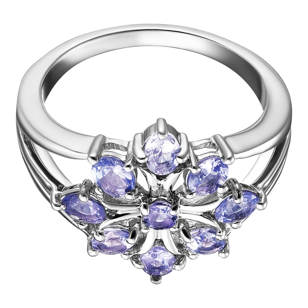 Серебряное кольцо 925 пробы; вставки 9 Танзанит 1,32 ct;